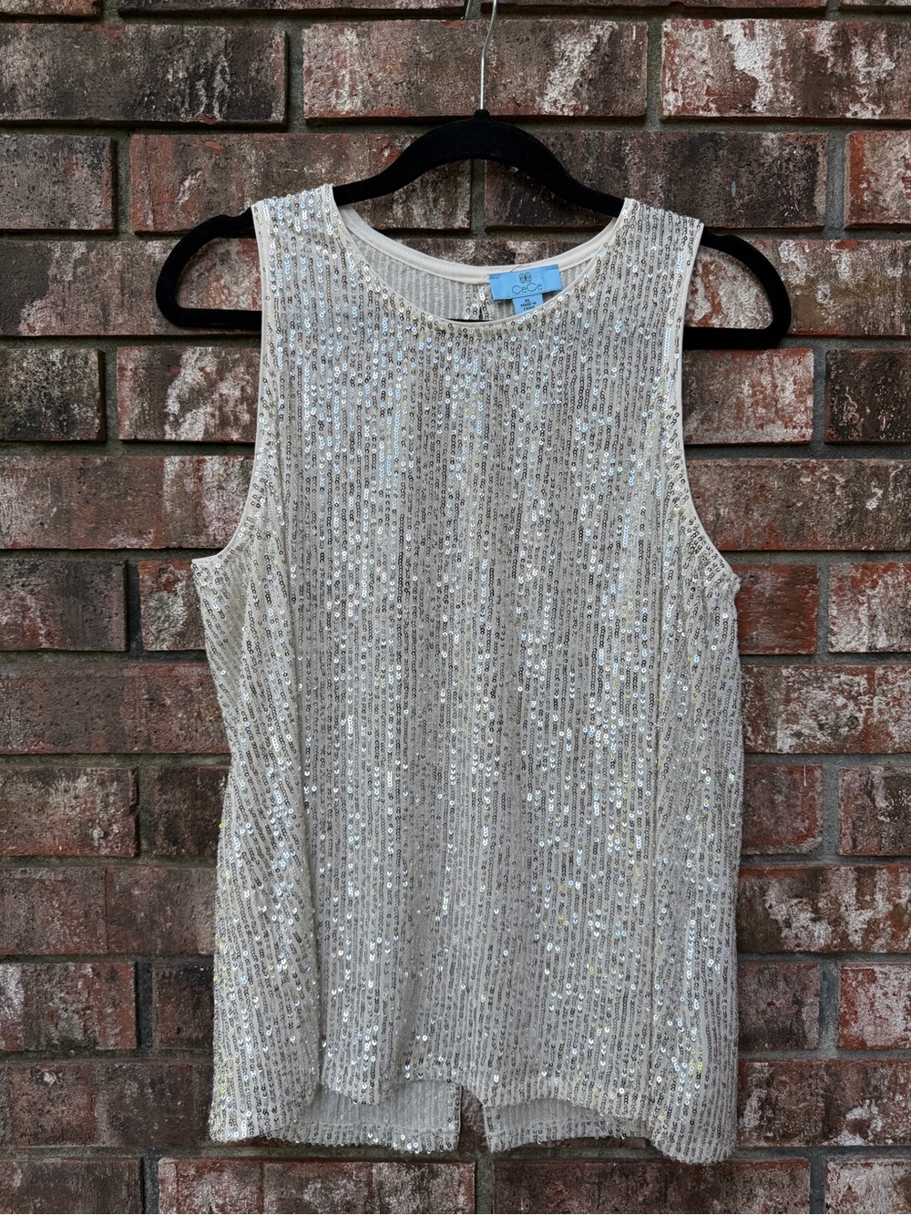 CeCe Ivory Sequin Embellished Sleeveless Top